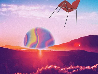 Chair flies off at dusk 80s chillout collage colorful cyberpunk digital art future funk futurewave futuristic graphic design