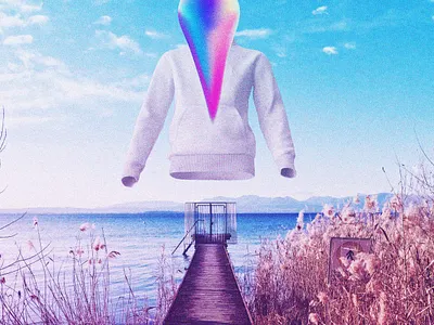 The rainbow-colored man 80s chillout collage colorful cyberpunk digital art future funk futurewave futuristic graphic design