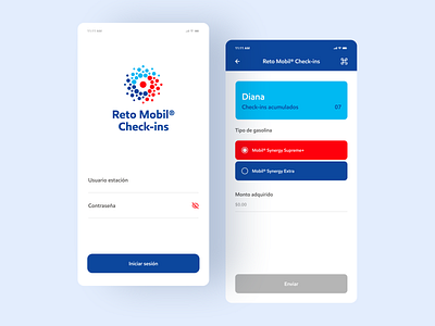 Reto Mobil® Check-ins app application checkin gasstation loyalty program uidesign uxdesign
