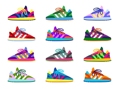 Favorite Shoes active adidas bright colorful footwear fun illustration running shoes sneakers sports streetwear trainers vector walking