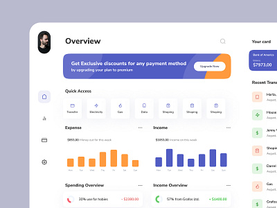 Finance Dashboard activity app bank banking card clean crm dashboad deposit design finance money transaction transfer ui