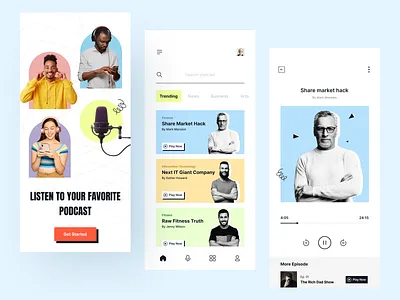 Podcast app design app card clean design live live streaming minimal minimalist mobile music app podcast podcasting product product design sport spotify streaming app trend ui ux
