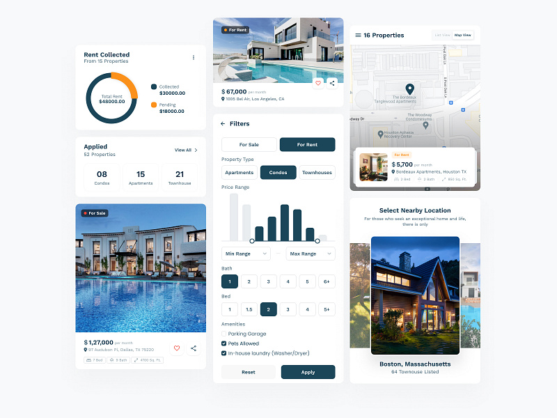Real Estate Component/Widgets for App and Web apartments app ui components dashboard directory figma listing minimal real estate web ui widgets