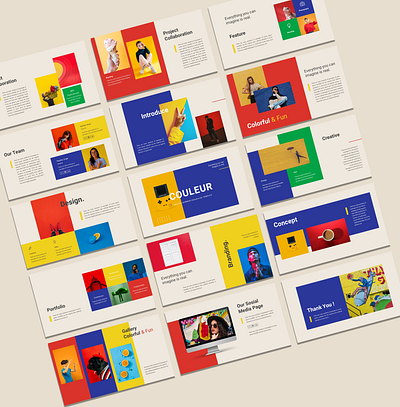 Couleur - Creative Business Powerpoint Template advert advertisement agency blue branding business color colorful company corporate creative design green marketing minimal powerpoint red sosial media startup yellow