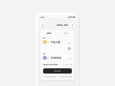 Crypto DeFi SWAP app bitcoin blockchain btc crypto defi exchange minimal minimalist swap ui ux wallet