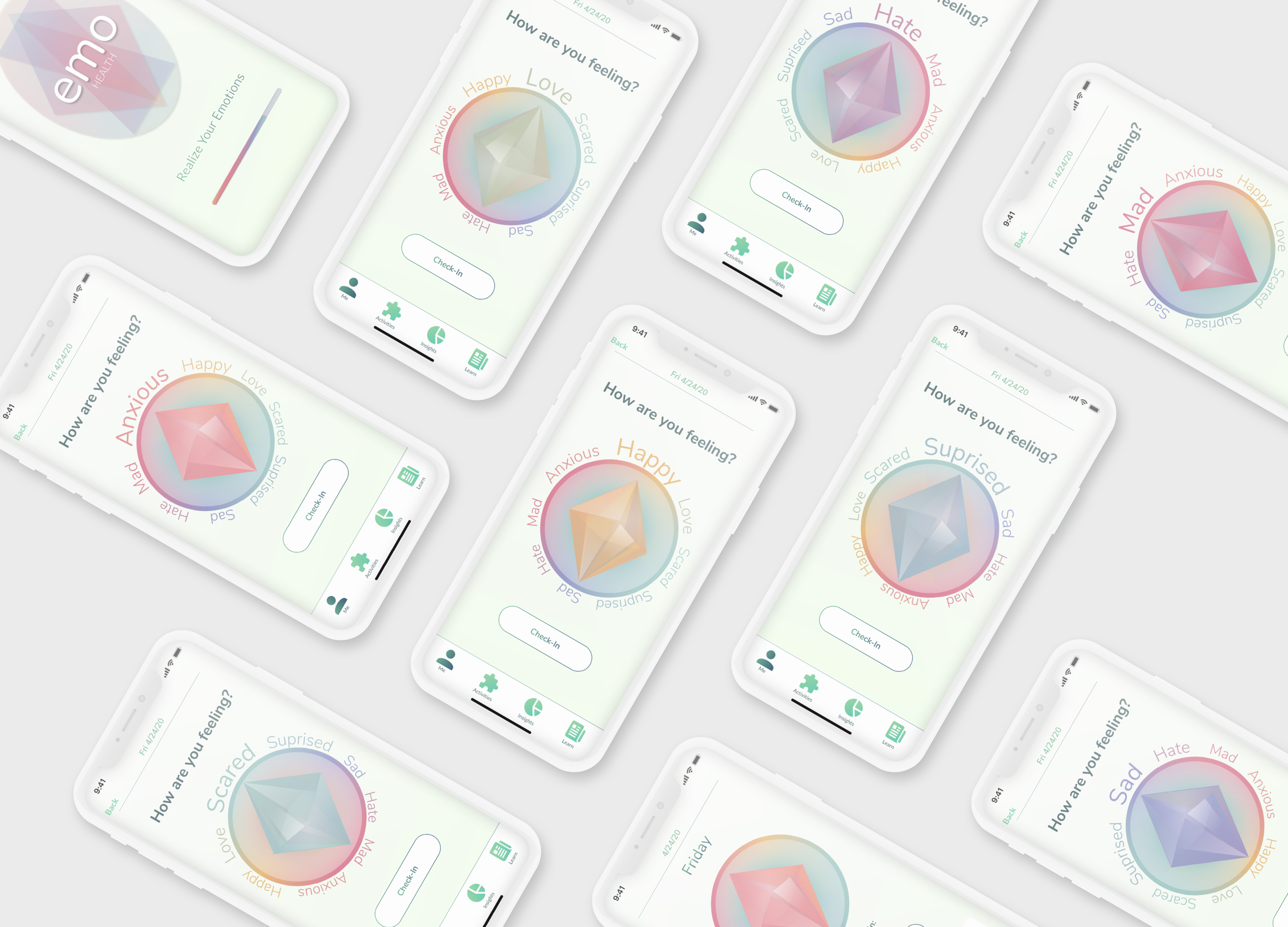 Emo Health - Mood Stone Avatar app branding colors design figma illustration logo research user flow ux wireframes