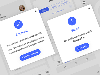 Success and error messages app connection error failure health message success sync ui ux