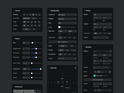 Web builder - Ycode builder css dark properties settings sidebar software tools ui user interface web builder