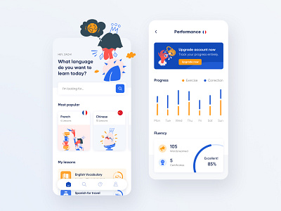 Language learning app 3 app blue campaign illustration language learning learning app red ui ux website white