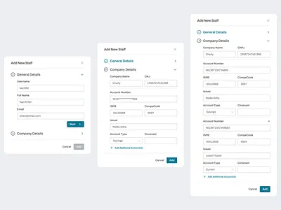 Long-Form Wizard Design - Add Staff add app big form dashboard dialog form forms long form modal modals new pop up product staff step steps ui ux website wizard