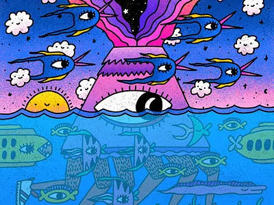 Evening Stroll doodle doodleverse illustration imagination mountain nft nft artist nft project ocean procreate sea