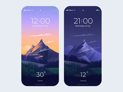Mobile App - Weather Lock Screen animation application application design clean colors design illustration minimal mobile mobile app mobile app design mobile design mobile ui motion