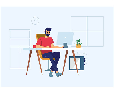 Developer working on his workstation design developer flat graphic design illustration ux vector website working workspace workstation