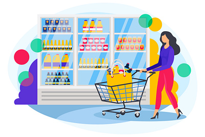 Online shopping on website application vector concept version 8. bottles cart concept design discount drinks female food graphic home related illustration mart offer shopping shopping cart store