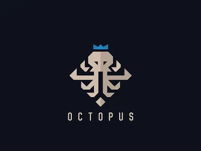 OCTOPUS branding crown eight illustration king logo logotype monogram octopus royal sea seafood square vector