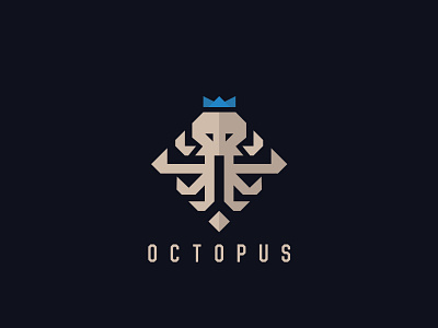 OCTOPUS branding crown eight illustration king logo logotype monogram octopus royal sea seafood square vector