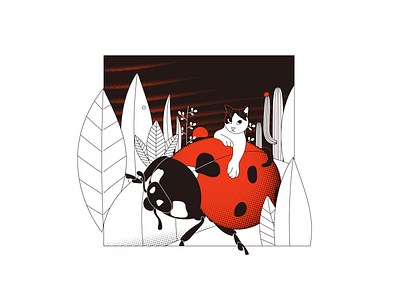 Cat & Ladybug animal bug cat cute illustration ladybug