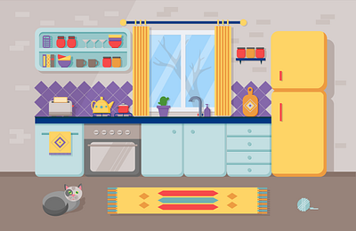 flat kitchen design flat illustration minimal vector