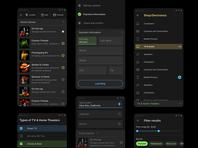 Android UI kit for Figma - Material design dark app android app checkbox chips dark data figma filter form forms input inputs list material select selection slider text field ui