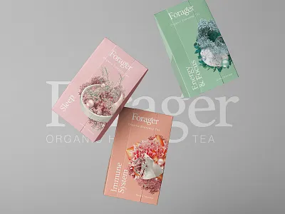 Forager l Organic Everyday Tea 3d branding c4d cinema 4d cinema4d cup of tea flowers logo logodesign nature octane octanerender package design packaging packagingdesign serif tea type
