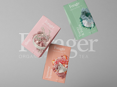 Forager l Organic Everyday Tea 3d branding c4d cinema 4d cinema4d cup of tea flowers logo logodesign nature octane octanerender package design packaging packagingdesign serif tea type