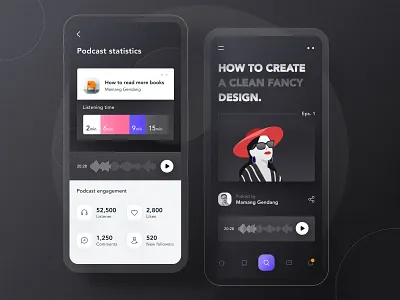 Popodkesan Mobile Design app black black white chart dark dashboard desktop header icon illustration ios landing logo mobile play podcast sound video website woman