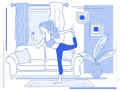 Yoga girl blue flat girl practics yoga line natimade people web illustration yoga