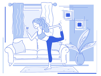 Yoga girl blue flat girl practics yoga line natimade people web illustration yoga