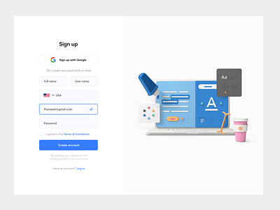 Sign Up 3d illustraion sign ui ux web