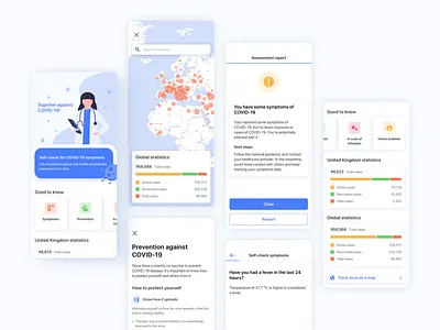 COVID-19 Tracker app bot clean coronavirus covid covid 19 graphic health healthcare illustrations ios ios app design map mobile app mobile graph pandemic statistics symptoms tracker virus white