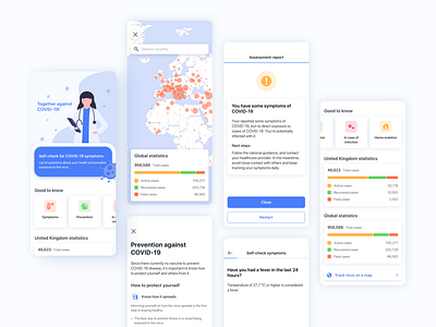 COVID-19 Tracker app bot clean coronavirus covid covid 19 graphic health healthcare illustrations ios ios app design map mobile app mobile graph pandemic statistics symptoms tracker virus white