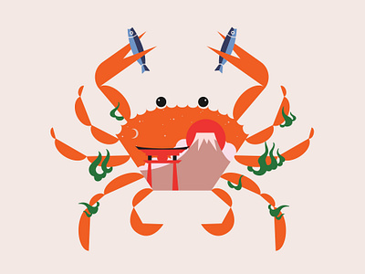 Kani character crab design geometric geometry illustraion japan ocean vector