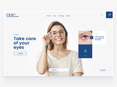 OPTICAL LABS INNOVATION blue clean design flat glasses landing lens simple ui ux