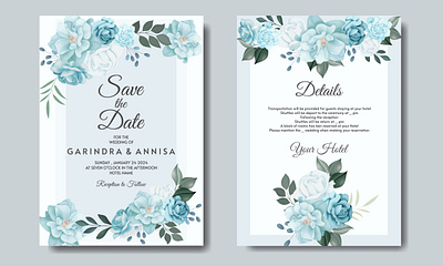 Beautiful floral frame wedding invitation card template Premium abstract banner blue business card decoration design floral flower frame green illustration nature pattern set template vector vintage web white