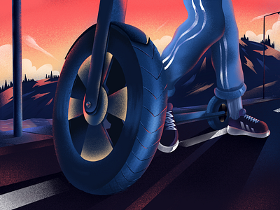 Just Scootin bike contrast digital art illustration illustration art landscape mountain procreate road scooter texture visual art visual identity wheel