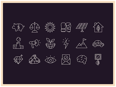 Vote Solar Icon Set branding clean energy friendly fun graphic design grid icon icon set iconography icons identity illustration minimal nonprofit simple solar solar energy sun ui vector
