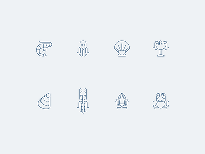 Seafood icons 🪸 crabs design dribbble fish icon icon line langoustines line logo logotype minimalism mussels octopuses scallop sea seafood shrimps squids ui vector