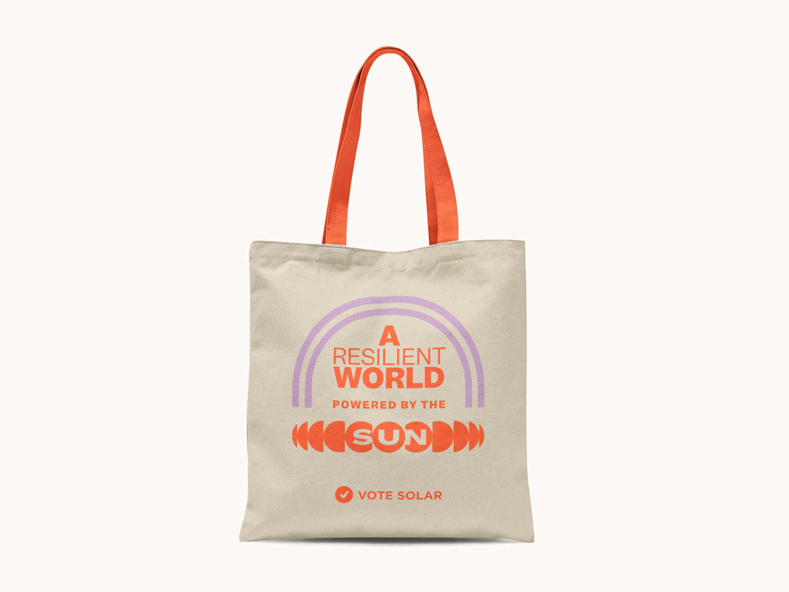 A Resilient World Powered by the Sun branding clean energy design flat identity layout merch merch design nonprofit orange print rainbow solar solar energy tote tote bag totebag type typography vector