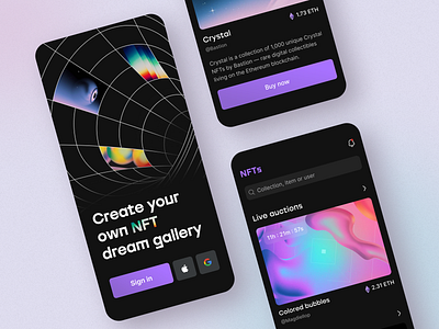 NFT Marketplace - Mobile App bitcoin blockchain crypto currency cryptoart cryptocurrency ethereum investment metamask mobile app design mobileappdesign nft nft collection nft marketplace token ui uiux ux