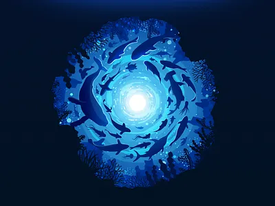 Fish Swirl artwork bottom depth dribbble first fish illustration landscape negative ocean proart prokopenko school swirl trend undersea underwater vortex whale whirlpool