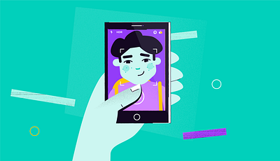 Selfie abstract animation character flat hand illustration line art selfie smartphone technology ui