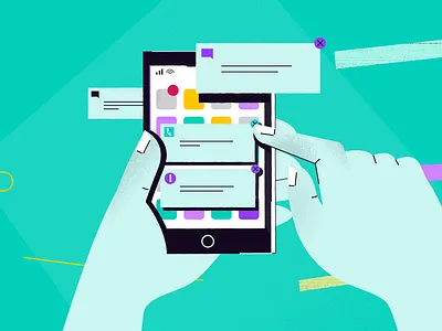 Tech overload abstract animation flat illustration line art minimal shapes technology ui vector