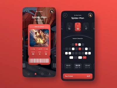 Cinema App Concept application booking cinemaapp cinematic creative darkapp design film imdb interface ios mobile movie movieapp netflix spiderman ticketbooking ui ux