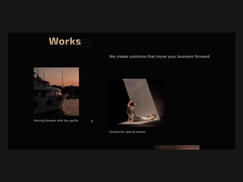 "Works" section. Landing page agency design digitalagency flat golden minimal ui ux web website