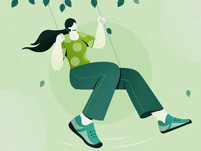 riding on swing concept design digital flat vector girl illustration swing vector