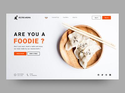 Restaurant Landing Page dish food foodie hero section landingpage order online restaurant social links table booking ui ux website