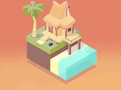 Outset Island - Link's House beach colorful environment illustration isometric procreate app videogame zelda