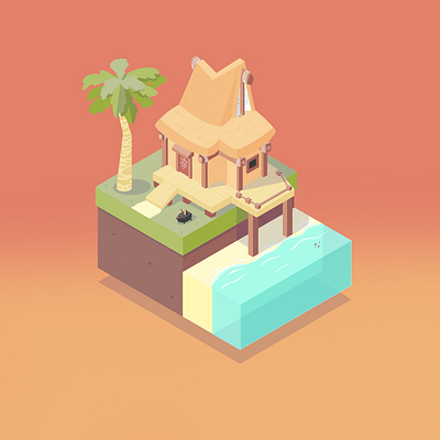 Outset Island - Link's House beach colorful environment illustration isometric procreate app videogame zelda