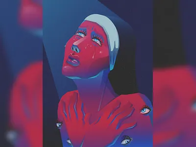 👁👄👁 art blue character cyan eyes illustration nun pink vector