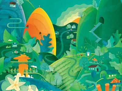 World of Monk Crunch branding decorative floral food illustration illustration digital landscape packaging paper texture vector village